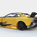 Yellow Racing Car with Black Roof Rear Spoiler and Aerodynamic Drift Design
