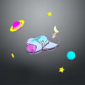 Colorful Spacecraft in Space Scene With Planets Stars and Crescent Moon