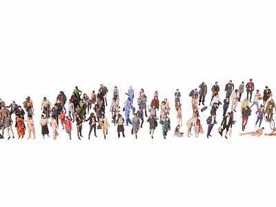Group of Diverse People in Various Poses and Different Clothing Styles Against White Background 3d model
