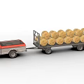Red Pickup Truck Pulling Trailer Loaded With Large Hay Bales 3d model
