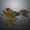 Intricate Medieval Weapon With Brown Wooden Frame And Blue Metallic Support Legs