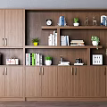 Wooden Modern Bookcase With Open Shelves Books Potted Plants And Decorative Figurines