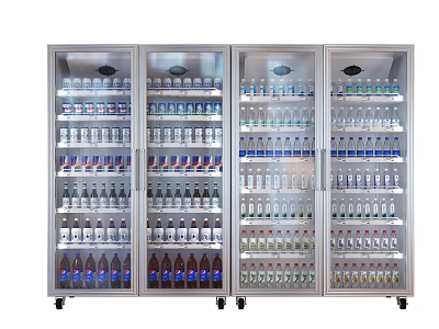 Commercial Multi Door Display Refrigerator with Various Bottled Beverages 3d model