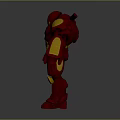 Red And Gold Armored Robot Figure With Metallic Surface And Shiny Armor Plates