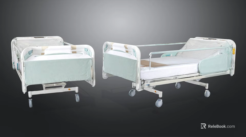 Adjustable Mobile Medical Hospital Beds with Side Rails Wheels for Hospital Use 3d model 