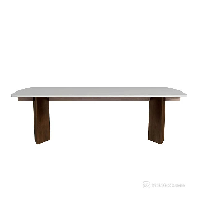 Modern Minimalist Dining Table With Rectangular Smooth Top And Solid Wooden Legs 3d model