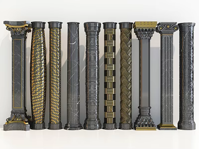 Different Types Of Decorative Columns With Marble Stone And Intricate Carved Patterns 3d model