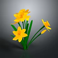 Vibrant Yellow Flowers With Green Stems And Leaves On Gray Background