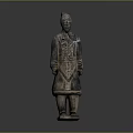 Ancient Terracotta Warrior Sculpture With Intricate Armor Details And Standing Pose