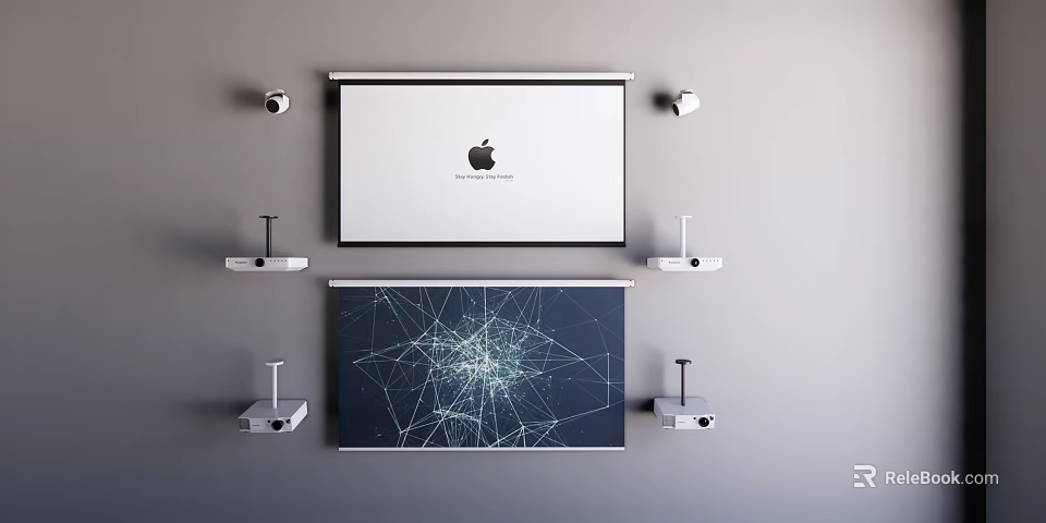 Projection Monitoring System With Wall Mounted Security Cameras And Surveillance Display Screens 3d model 
