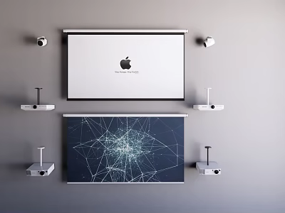 Projection Monitoring System With Wall Mounted Security Cameras And Surveillance Display Screens 3d model
