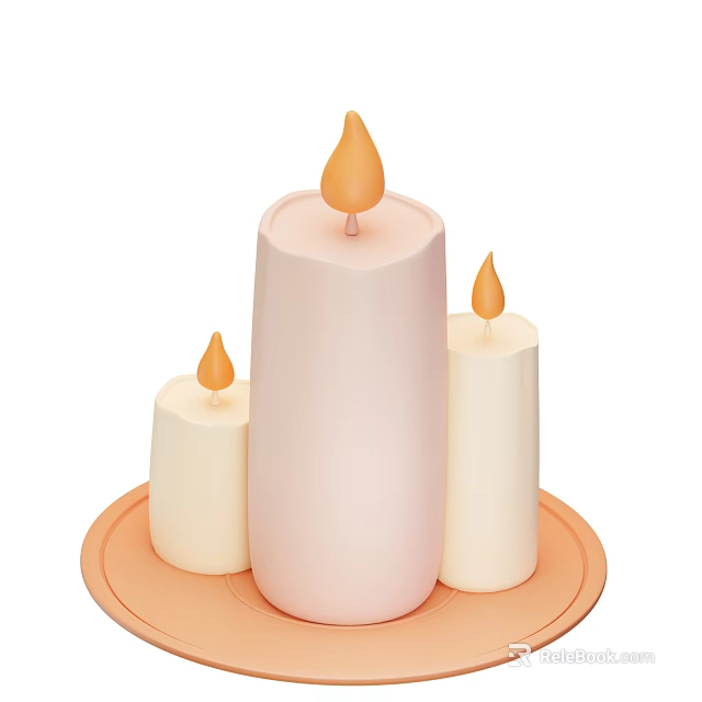 Elegant Decorative Candle Set With Large Pink And Small White Candles On Orange Tray 3d model 