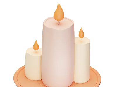 Elegant Decorative Candle Set With Large Pink And Small White Candles On Orange Tray 3d model