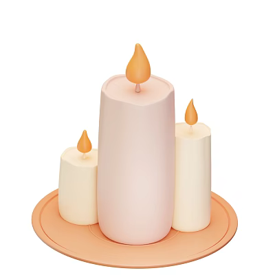 Elegant Decorative Candle Set With Large Pink And Small White Candles On Orange Tray 3d model