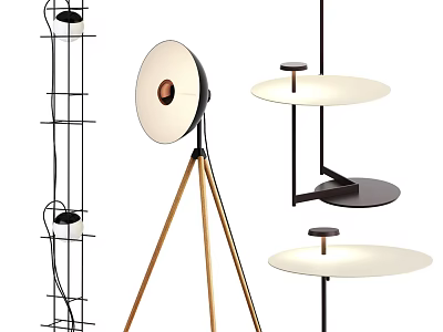 Modern Floor Lamps With Tripod Base Round Shades And Multi Tiered Trays Design 3d model