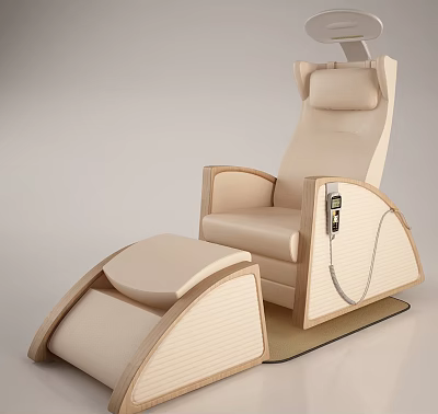 Beige Leather Reclining Chair With Wooden Frame Footrest And Control Panel 3d model Beige Leather Reclining Chair With Wooden Frame Footrest And Control Panel 3d model