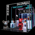 Trendy Toys Art Center Display Space Featuring Colorful Bear Figurines And Neon Lights