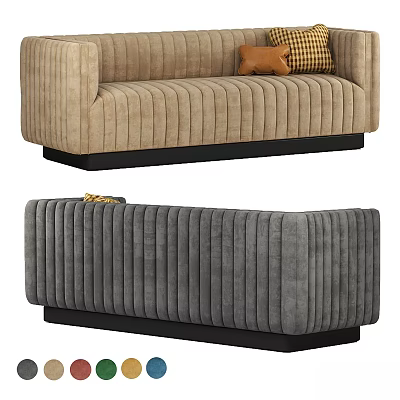 Beige and Gray Vertical Tufted Two-Seater Sofa with Decorative Cushions and Black Base 3d model