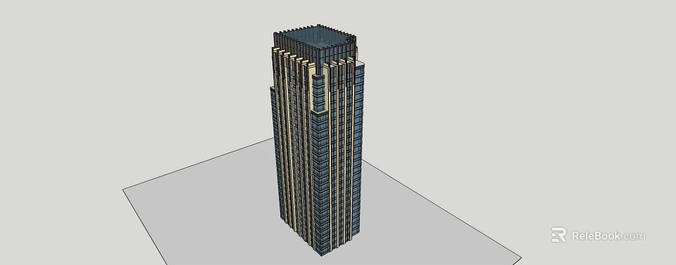 Tall Modern Office Building With Glass Curtain Walls And Decorative Exterior Design 3d model 