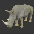 Gray Rhinoceros In Standing Pose With Rough Skin And Single Horn On Shiny Surface