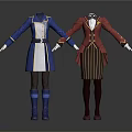 Blue White Coat And Brown Striped Skirt Sets With Yellow Trim And Boots