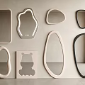 Modern Decorative Mirrors With Various Shapes And Beige Black Frames On Wall 3d model