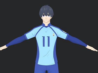Man Wearing Blue And White Jersey With Number 11 And Arms Outstretched Against Dark Background 3d model