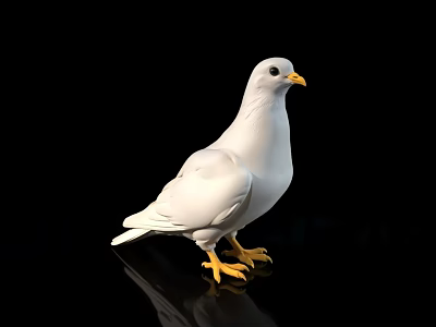White Pigeon Standing With Yellow Beak And Feet On Black Background 3d model