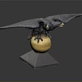 Eagle Sculpture With Spread Wings Clutching Yellow Sphere On Black Pyramid Base