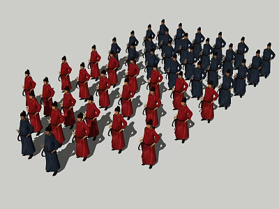 Game and Movie Characters Wearing Red and Blue Costumes Standing in Formation 3d model