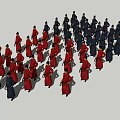 Game and Movie Characters Wearing Red and Blue Costumes Standing in Formation