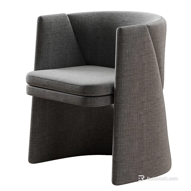 Modern Single Chair Upholstered in Gray Fabric with Unique Armrest and Comfortable Seat 3d model 