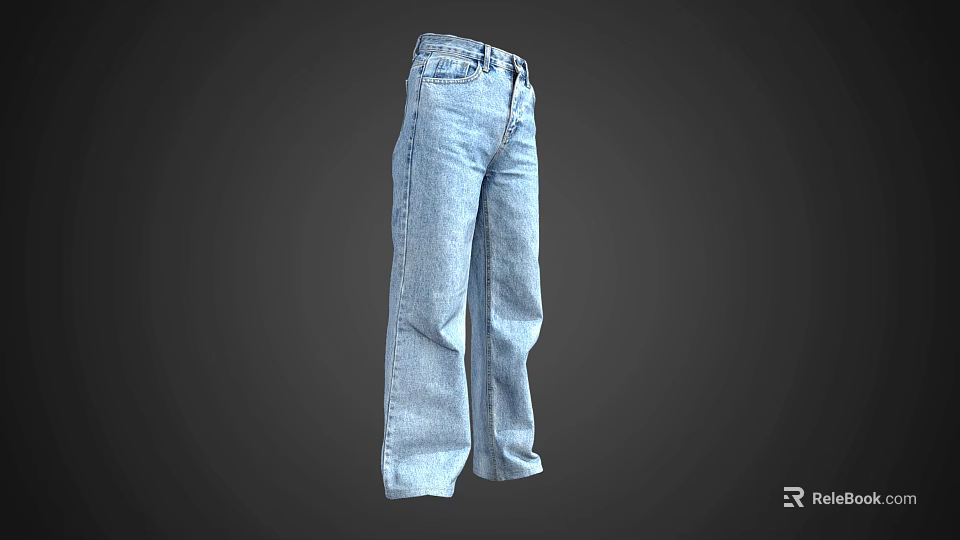 Light Blue Loose Fit Straight Leg Jeans For Casual Daily Outfit 3d model 