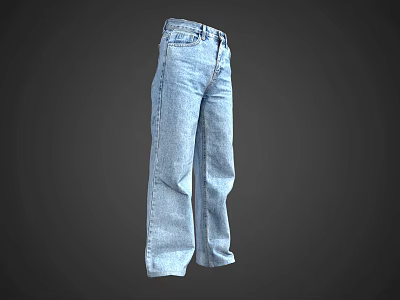 Light Blue Loose Fit Straight Leg Jeans For Casual Daily Outfit 3d model
