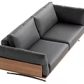 Modern Gray Three Seater Sofa With Upholstered Surface And Walnut Wood Base 3d model