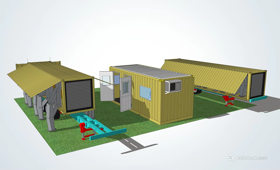 Industrial Equipment With Yellow Container Like Modules And Blue Mechanical Components 3d model 