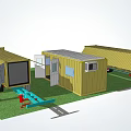 Industrial Equipment With Yellow Container Like Modules And Blue Mechanical Components