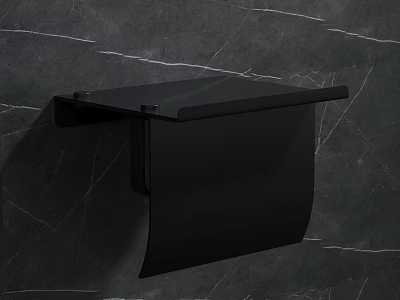 Public Restroom Black Wall Mounted Toilet Paper Holder On Marble Wall 3d model