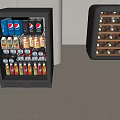 Poliform Black Mini Fridge And Wine Cooler With Beverages And Wine Bottles
