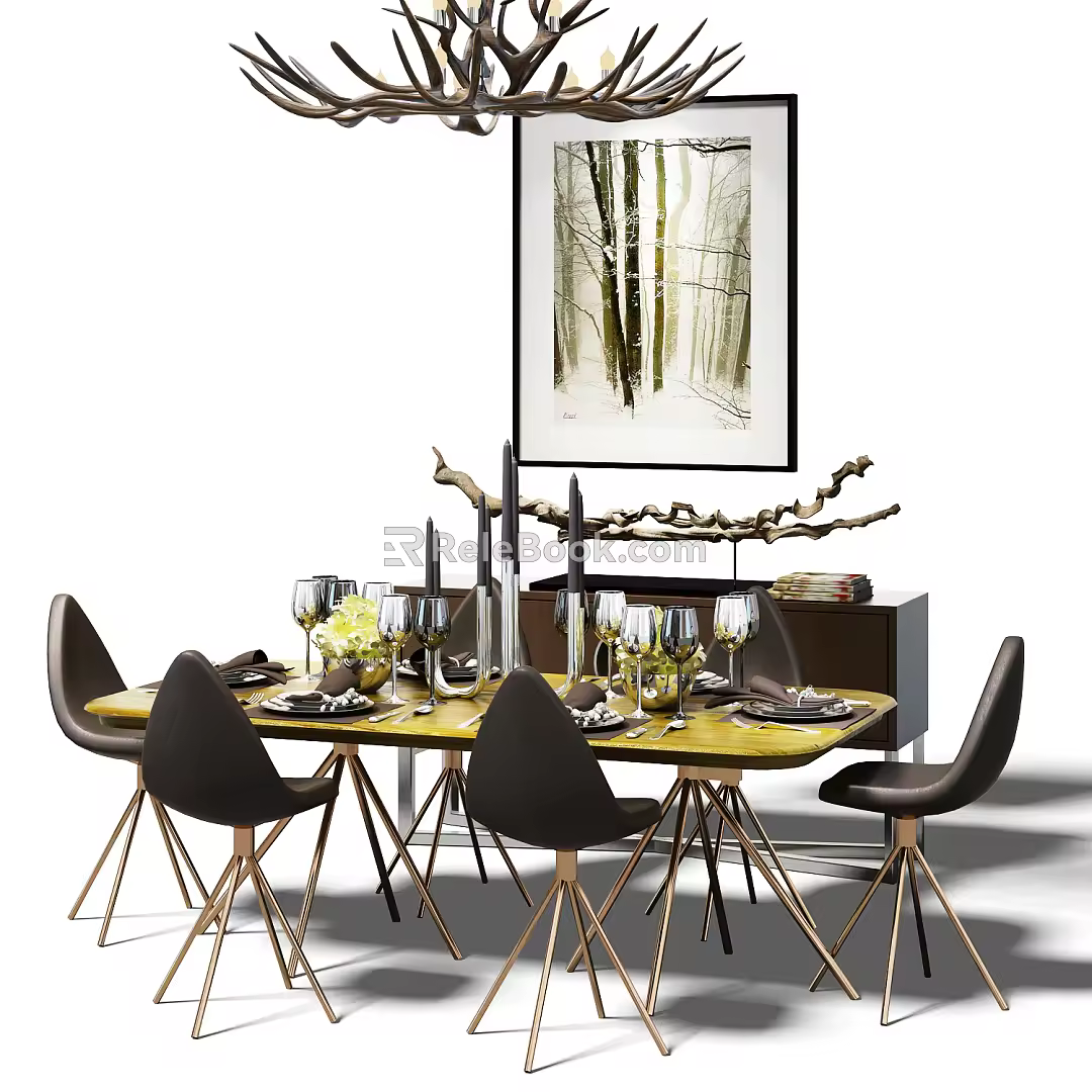 Post-modern dining table and chair combination table and chair combination 3d model
