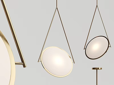 Modern Hanging Pendant Light With Golden Metal Frame And Round White Shade 3d model