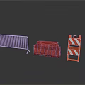 Traffic Construction Site Components Including Metal Barrier Red Roadblock And Orange Striped Sign