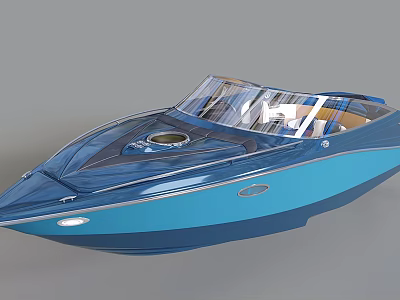 Blue Sailing Boat Design With Transparent Windscreen And Comfortable Seats 3d model