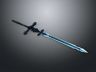 Fantasy Weapon Blue Blade Sword With Black Decorative Hilt And Glowing Design 3d model