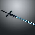 Fantasy Weapon Blue Blade Sword With Black Decorative Hilt And Glowing Design