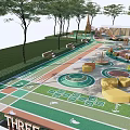 Children's Play Area With Colorful Circular Patterns Trees And Play Structures