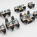 Modern Office Work Desks Arrangement With Multiple Workstations Chairs And Computers