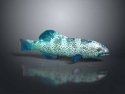 Shiny Reflective Blue Green Spotted Fish With Decorative Look On Dark Surface 3d model