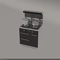 Modern Kitchen Appliance With Cooktop Pots Pans And Storage Drawers Design