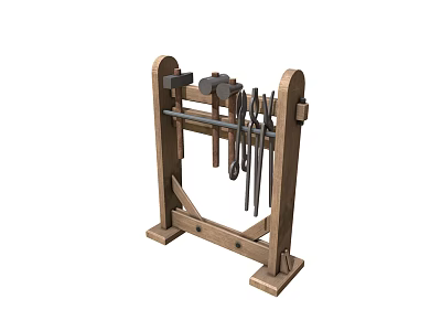 Sturdy Wooden Hardware Tool Stand with Various Metal Tools for Workshop Use 3d model